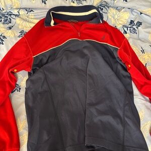 Red and blue athletic quarter zip